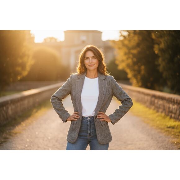 Ba&sh Women S Brown Plaid Wool Jacket Blazer Prep Career Old Money Academia - Picture 1 of 6